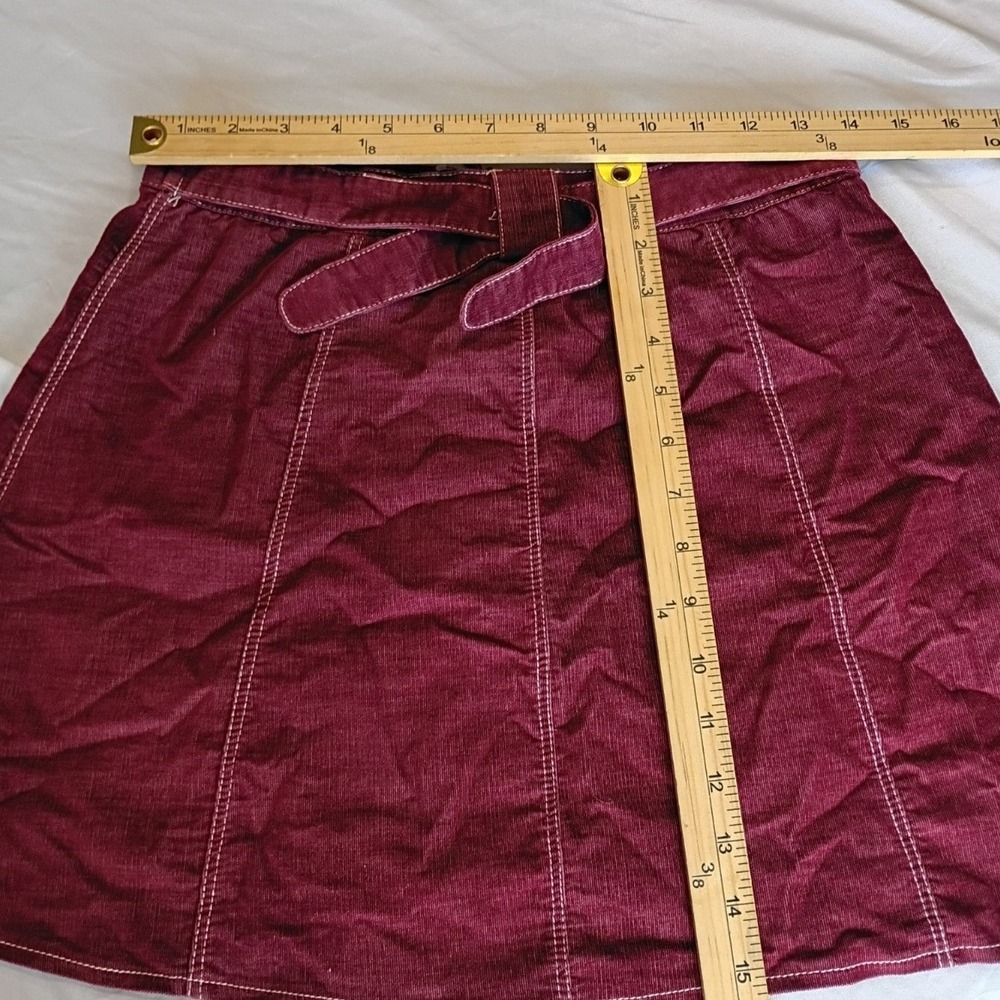 She + Sky Corduroy Mini Skirt Womens M Burgundy Excellent Belted A-Line Pockets